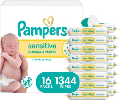 Pampers Baby Wipes, Sensitive, Water Based Wipe 1344 Wipes Total (16 Flip-Top Packs)