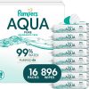 Pampers Aqua Pure Baby Wipes, 99% Water, Fragrance Free, 896 Baby Wipes Total (16X Flip-Top Packs)