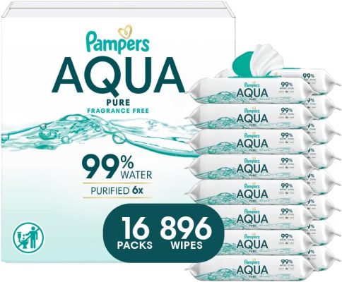 Pampers Aqua Pure Baby Wipes 99% Water Fragrance Free 896 Baby Wipes Total (16X Flip-Top Packs) wholesale
