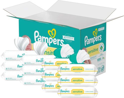 Pampers Sensitive Baby Wipes, Water Based, Hypoallergenic and Unscented, 8 Flip-Top Packs, 4 Refill Packs (1008 Wipes Total)