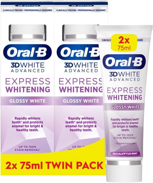 Oral-B 3D White Advanced Express Whitening Toothpaste Glossy White 2 x 75ml Twin Pack