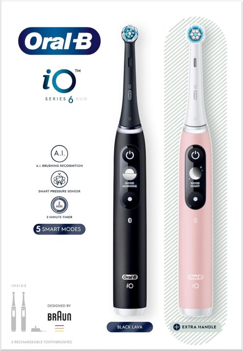 Oral-B iO6 2x Electric Toothbrushes For Adults Black Lava and Pink Sand