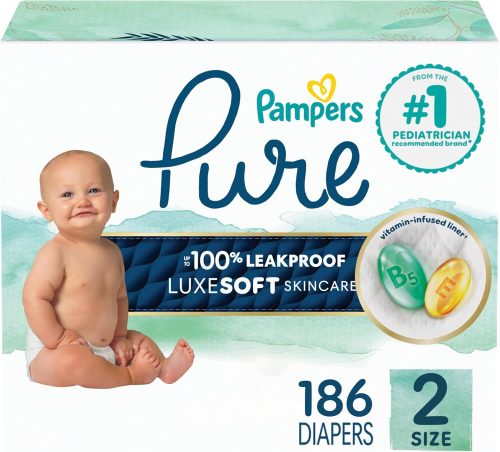 Pampers Pure Protection Baby Diapers, Size 2 (12-18 lbs), 186 Count