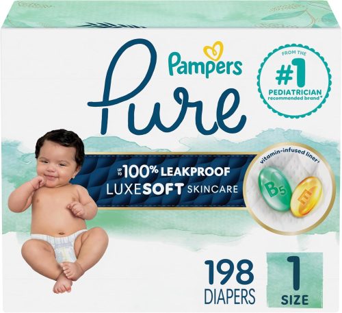Pampers Pure Protection Baby Diapers, Size 1 (8-14 lbs), 198 Count