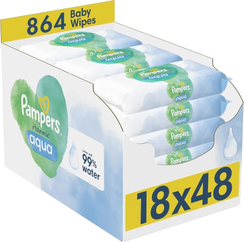 Pampers Harmonie Aqua Baby Wipes Plastic Free 18 Packs of 48 Wipes, 864 Baby Wet Wipes