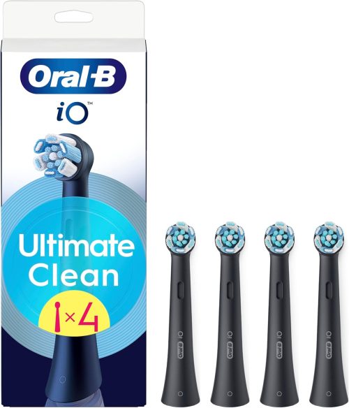 Oral-B iO Series Ultimate Clean Black, Original Replacement Round Brush Heads 4 Pack