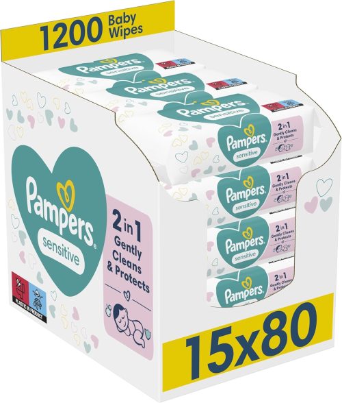 Pampers Sensitive Baby Wipes 15 Packs of 80 = 1200 Baby Wet Wipes