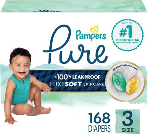 Pampers Pure Protection Baby Diapers, Size 3 (16-28 lbs), 168 Count