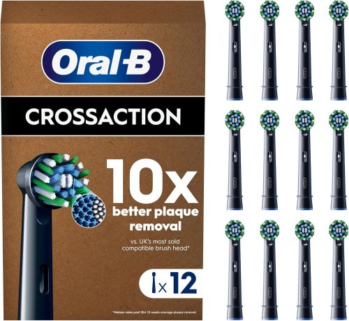 Oral-B Pro Cross Action Original Electric Toothbrush Heads – Pack of 12 (Black)