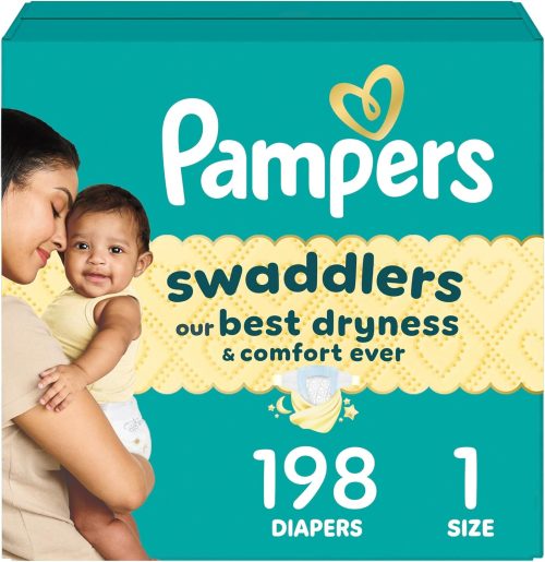 Pampers Swaddlers Diapers, Size 1 (8-14 lbs), 198 Count