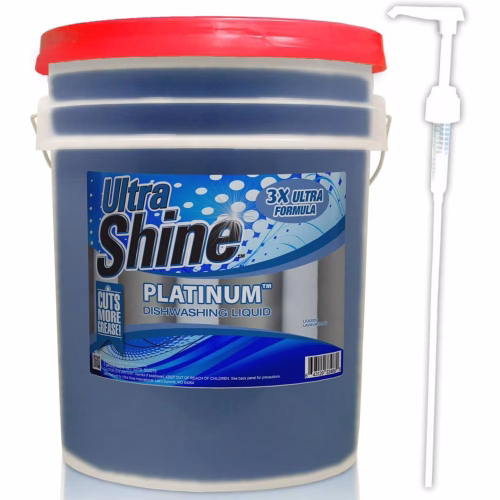 Ultra Shine 3X Platinum Dishwashing Liquid - Grease Remover, 5 Gallon, Blue