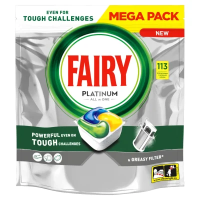 Fairy Platinum All In One Dishwasher Tablets Lemon 113 Tabs wholesale