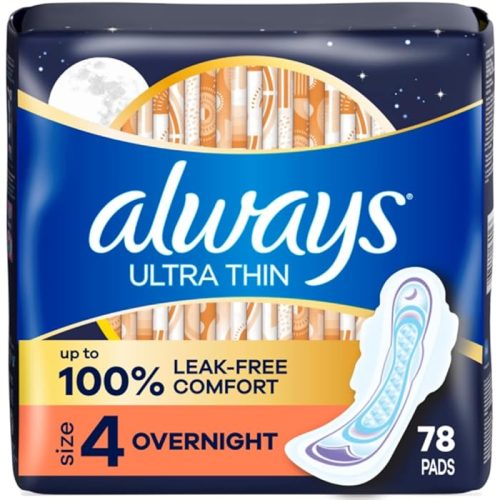 Always Ultra Thin Overnight Pads With Wings, Size 4, Overnight, 78 Count