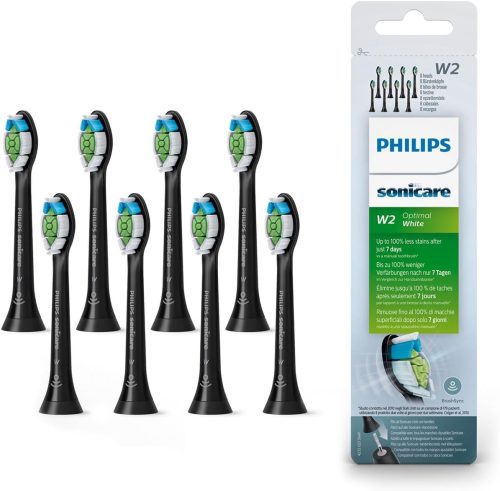 Philips Sonicare Original W2 Optimal White Standard Toothbrush Heads - Pack of 8 in Black (Model HX6068/13)