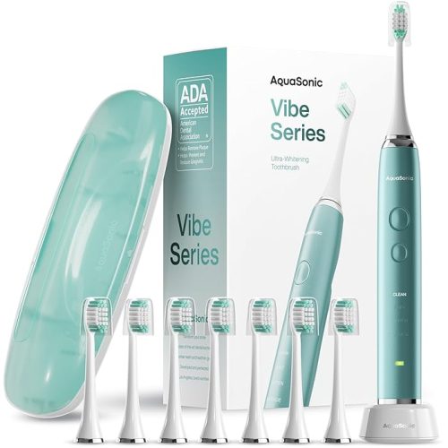 Aquasonic Vibe Series Ultra-Whitening Toothbrush ADA Accepted Power Toothbrush Green Metallic