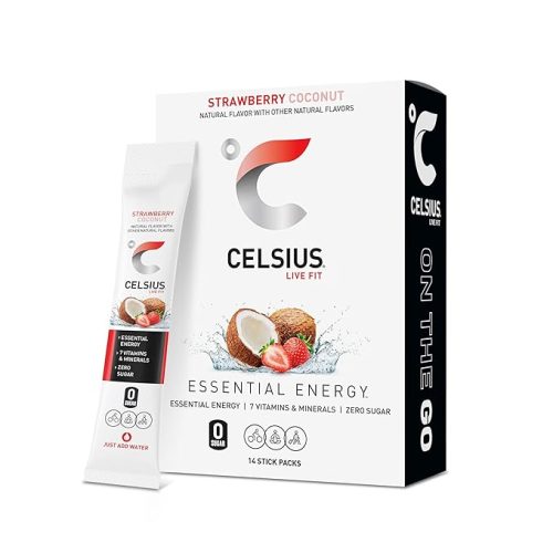 CELSIUS On The Go Strawberry Coconut, Sugar Free Energy Drink Mix (14 Sticks per Pack)