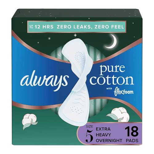 Always Pure Cotton Pads With FlexFoam, Size 5 18 Count
