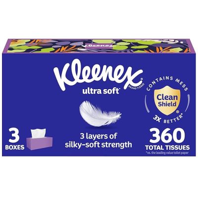 Kleenex Ultra Soft Facial Tissues 3 Flat Boxes 120 Tissues Per Box 3-Ply (360 Total) wholesale