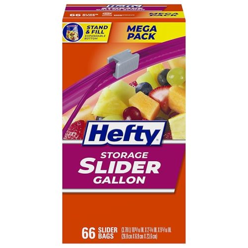 Hefty Slider Kitchen Storage Bags Gallon Size, 66 Count
