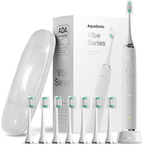 Aquasonic Vibe Series Ultra-Whitening Toothbrush ADA Accepted Electric Toothbrush Optic White