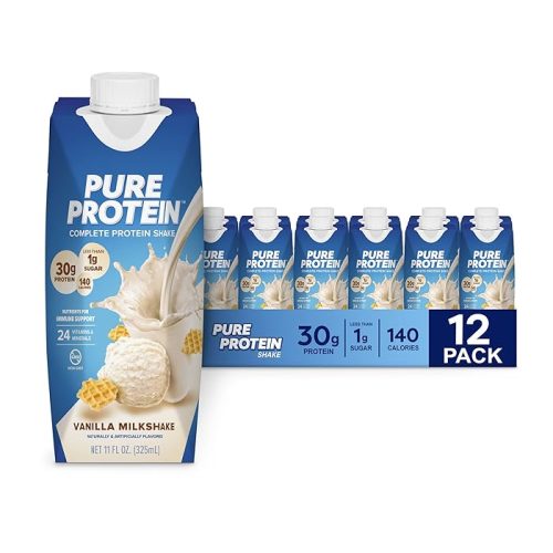 Pure Protein Vanilla Protein Shake, 30g Complete Protein 11oz Bottles, 12 Pack