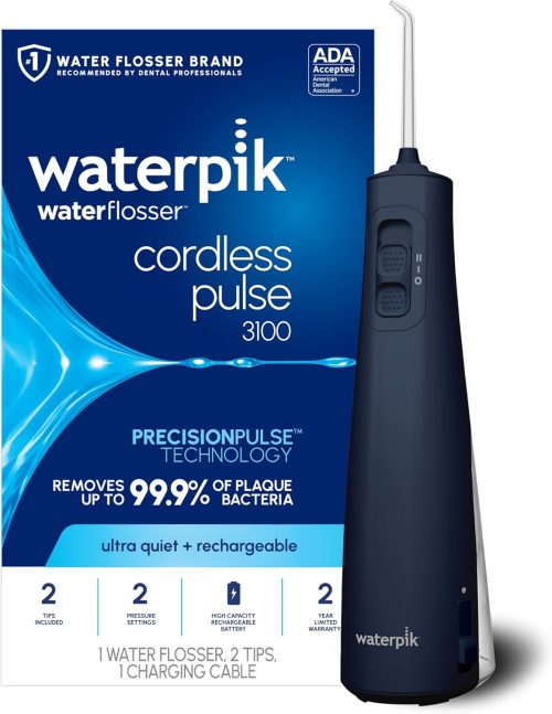 Waterpik Cordless Pulse Rechargeable Portable Water Flosser for Teeth, Gums, Braces Care WF-20 Blue