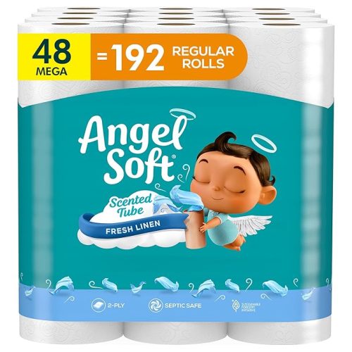 Angel Soft Toilet Paper With Fresh Linen Scented Tube, 48 Mega Rolls 192 Regular Rolls