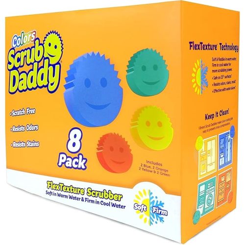 Scrub Daddy Sponges Set - Variety Colors Stain & Odor Resistant Kitchen Sponge (8 Count)