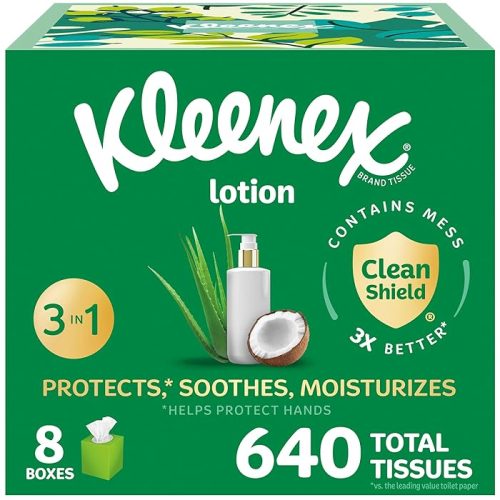 Kleenex Lotion Facial Tissues With Coconut Oil, 8 Cube Boxes, 80 Tissues Per Box, 3-Ply