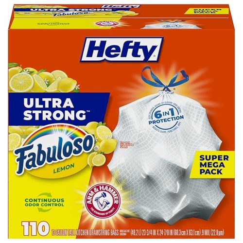 Hefty Ultra Strong 13 Gallon Trash Bags Fabuloso Lemon Scent, 110 Bags