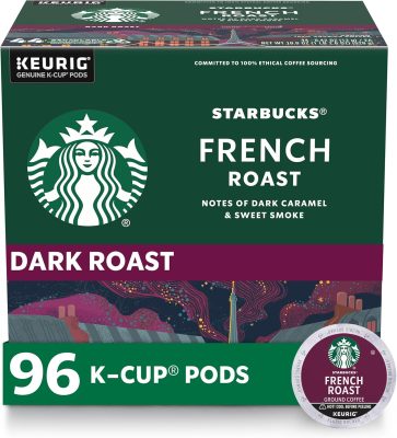 Starbucks K-Cup Coffee Pods Dark Roast Hot or Iced Coffee French Roast 96 Keurig Pods wholesale