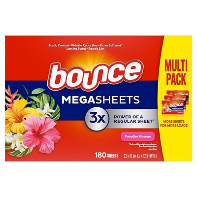 Bounce Mega Dryer Sheets Paradise Blossom 180 Count Mega Fabric Softener Sheets wholesale