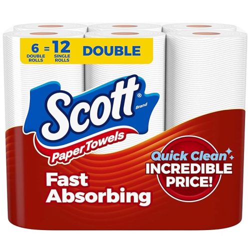 Scott Paper Towels, Choose-A-Sheet, 6 Double Rolls 12 Regular Rolls (108 Sheets Per Roll)