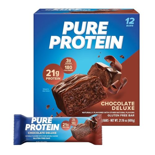 Pure Protein Chocolate Deluxe Protein Bars 20g Protein, 3g Sugar, 190 Calories (12 Count)