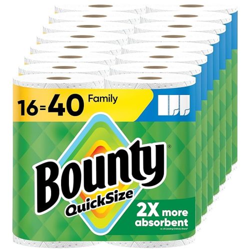 Bounty Paper Towels Quick Size, White, 16 Family Rolls 40 Regular Rolls