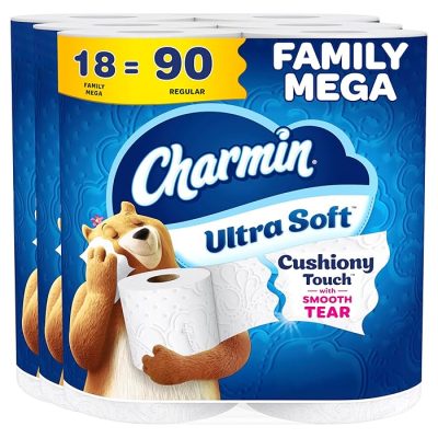 Charmin Ultra Soft Cushiony Touch 2-Ply Toilet Paper 18 Family Mega Rolls 90 Regular Rolls White wholesale