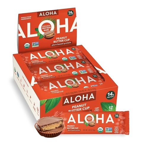 ALOHA Organic Plant Based Protein Bars - Peanut Butter Cup Bar - 12 Count