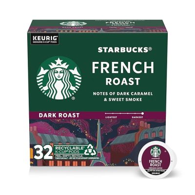 Starbucks K-Cup Coffee Pods, Dark Roast Hot Or Iced Coffee French Roast 32 Keurig Pods wholesale