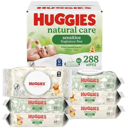 Huggies Natural Care Sensitive Baby Wipes, Unscented, 6 Flip-Top Packs (288 Wipes Total)