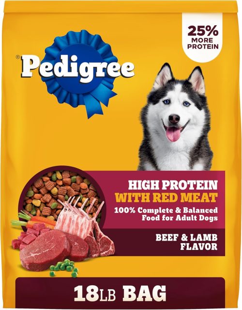 Pedigree Dry Dog Food for Adult Dogs, High Protein, Beef and Lamb Flavor, 18 lb. Bag
