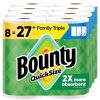 Bounty Quick-Size Paper Towels White, 8 Family Triple Rolls 27 Regular Rolls