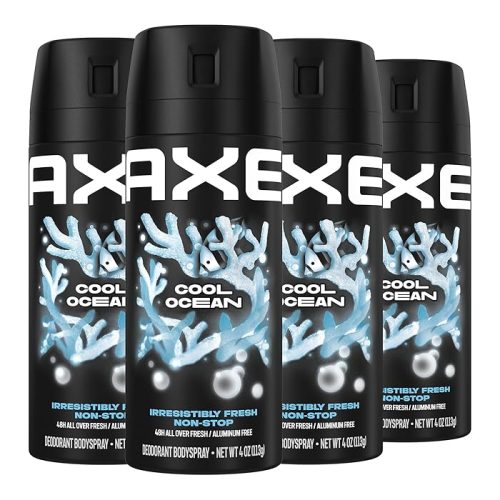 AXE Dual Action Body Spray Deodorant Cool Ocean 4 Oz (Pack Of 4)
