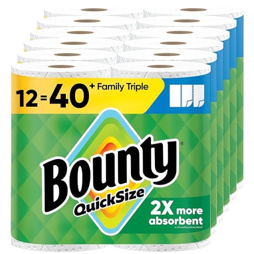 Bounty Quick-Size Paper Towels, White, 12 Family Triple Rolls 40 Regular Rolls
