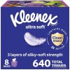Kleenex Ultra Soft Facial Tissues 8 Cube Boxes, 80 Tissues Per Box, 3-Ply