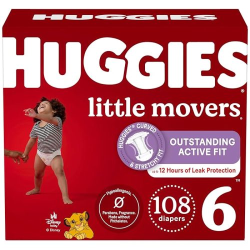 Huggies Size 6 Diapers, Little Movers Baby Diapers, Size 6 (35+ Lbs), 108 Count