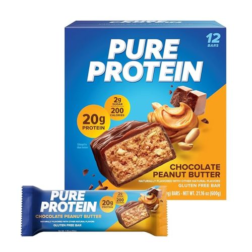 Pure Protein Chocolate Peanut Butter Protein Bars 20g Protein, 3g Sugar, 190 Calories (12 Count)