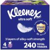 Kleenex Ultra Soft Facial Tissues, 4 Cube Boxes, 60 Tissues Per Box, 3-Ply (240 Total)