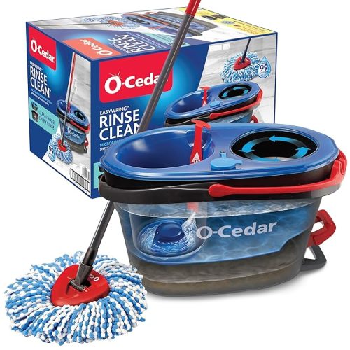 O-Cedar RinseClean Spin Mop & Bucket System Clean With Water Removes 99% Of Bacteria Plastic