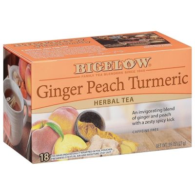 Bigelow Ginger Peach Turmeric Herbal Tea Caffeine Free18 Count Box (Pack Of 6), 108 Total Tea Bags wholesale