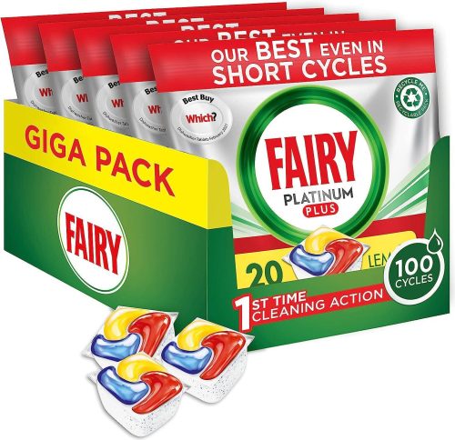 Fairy Platinum Plus All-In-One Dishwasher Tablets Bulk, Lemon, 100 Tablets (20 x 5)